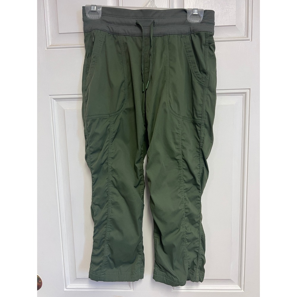 The North Face Womens Olive Green Hiking Capris Drawstring Lightweight Pants